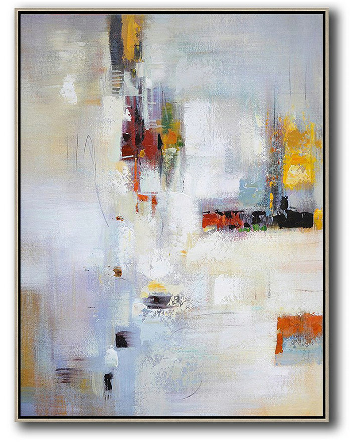 Abstract Painting Extra Large Canvas Art,Vertical Palette Knife Contemporary Art,Acrylic Painting Large Wall Art,Purplish Grey,White,Red,Yellow,Brown.Etc